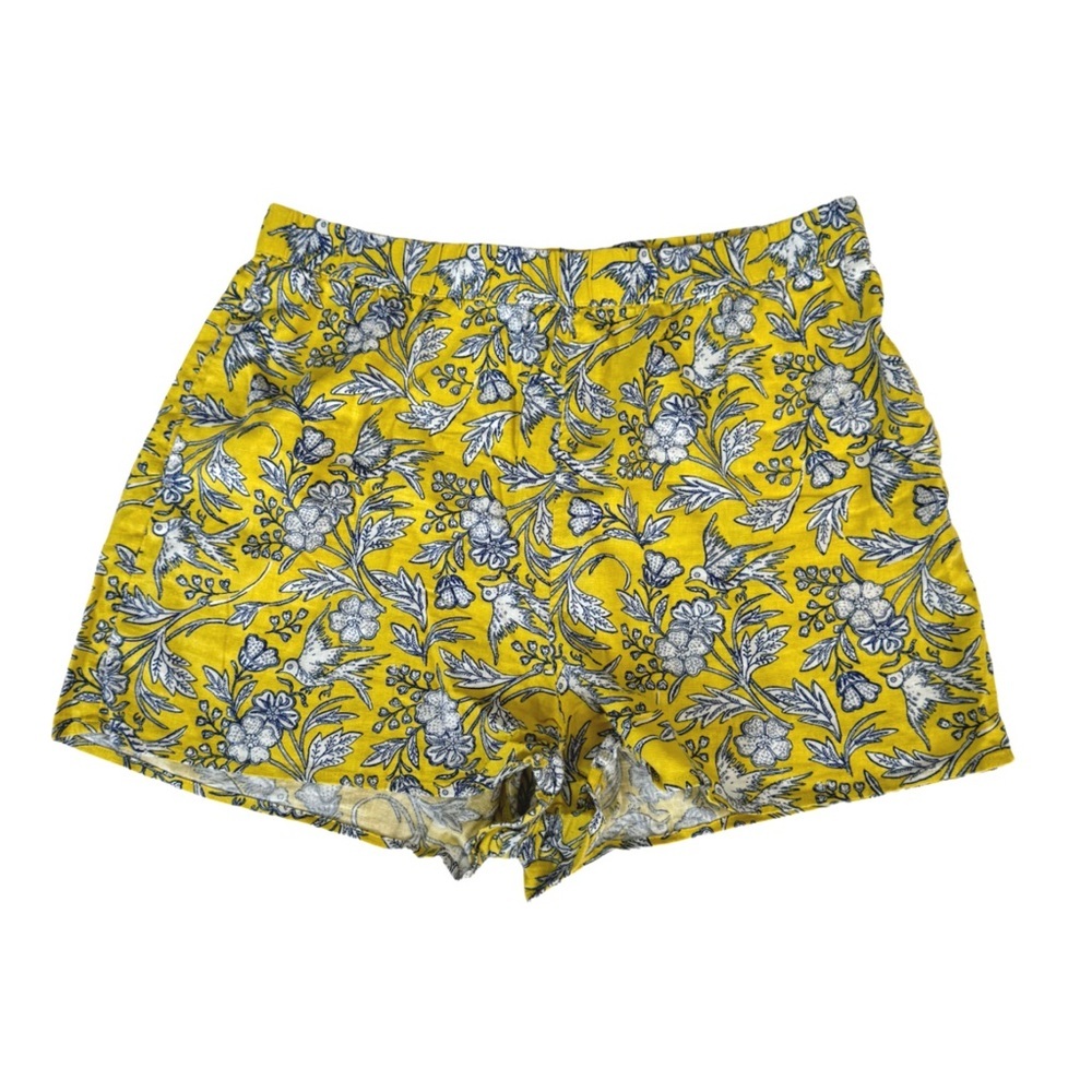 Universal Thread Linen Yellow Blue Floral Bird Elastic Pull On Spring Shorts L